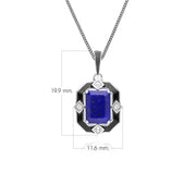 Collier pendentif Grand Deco en argent sterling, émail noir, lapis-lazuli et topaze