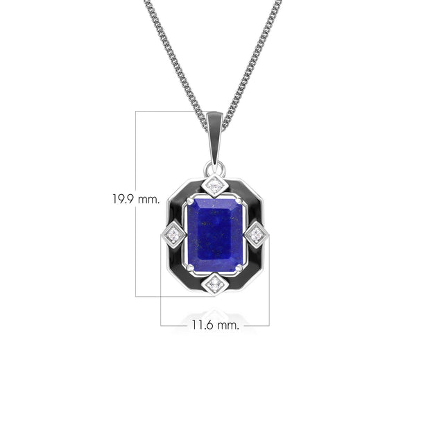 Collier pendentif Grand Deco en argent sterling, émail noir, lapis-lazuli et topaze
