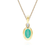 Collana classica con ciondolo in oro giallo 9 carati con smeraldo ovale e diamanti rotondi