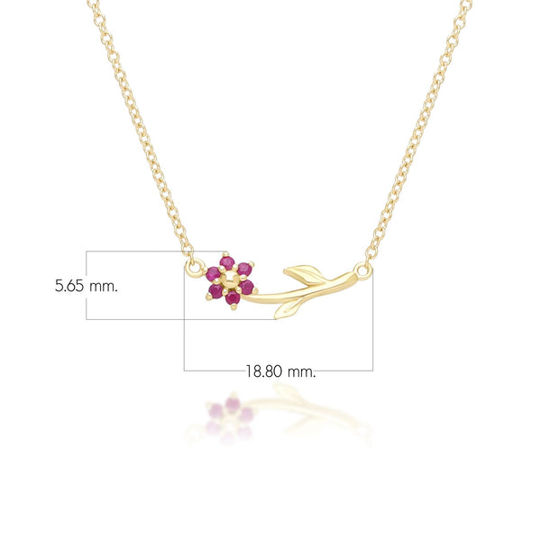 Collana floreale con vite e rubino in oro giallo da 9 ct