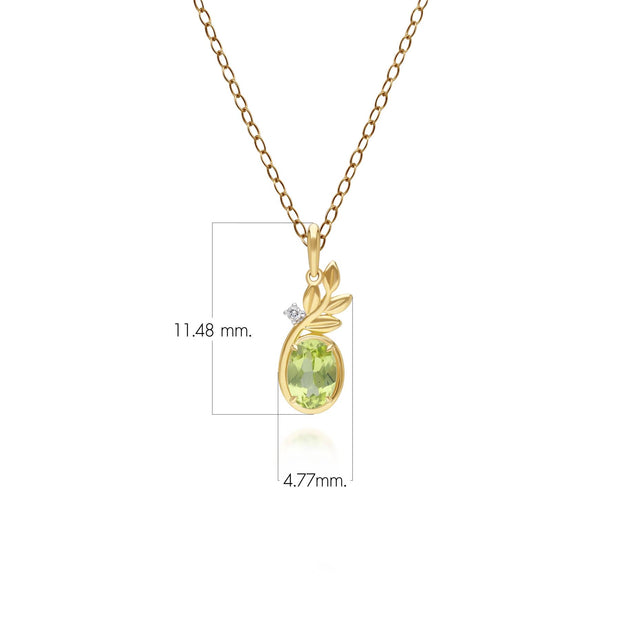 Pendente O Leaf in oro giallo da 9 ct con peridoto e diamante