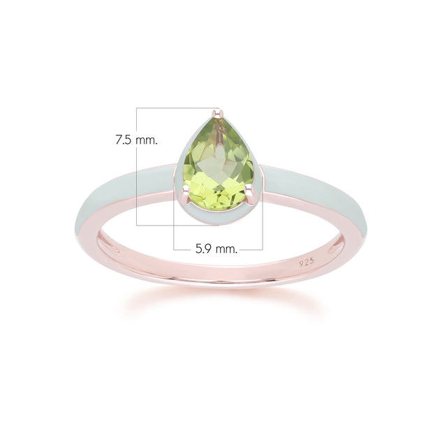 Anello a forma di pera in smalto verde e peridoto Siberian Waltz in vermeil oro rosa