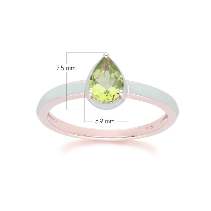 Anello a forma di pera in smalto verde e peridoto Siberian Waltz in vermeil oro rosa