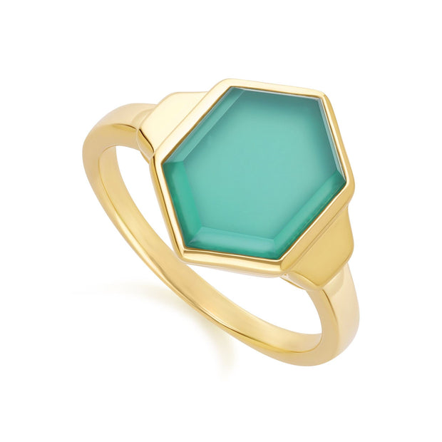 Bague Grand Deco Hexagone Calcédoine en Vermeil Or