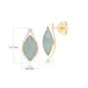 Boucles d'oreilles Clou Classique avec jadéite verte marquise en or jaune 9 carats