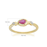 Anello classico in oro giallo 9 carati con rubino a goccia e diamanti