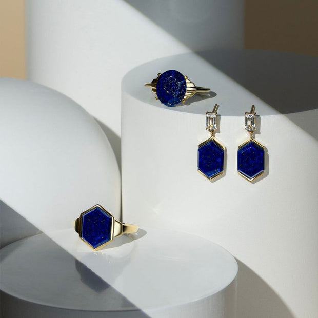 Bague Grand Déco Hexagone Lapis Lazuli en Or Vermeil
