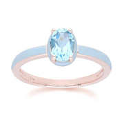 Anello in smalto blu Siberian Waltz e topazio blu ovale in oro rosa vermeil