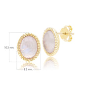 Boucles d'oreilles Clou Classique ovales avec pierre de lune arc-en-ciel en or jaune 9 carats