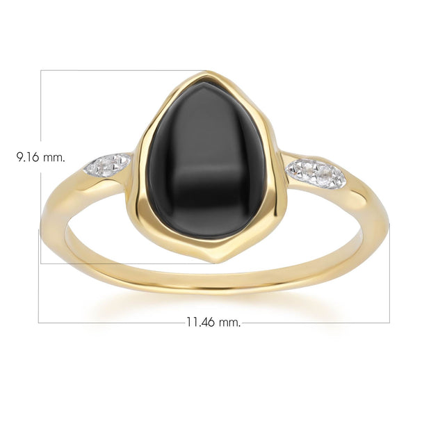 Anello irregolare in argento sterling placcato oro fino con onice nero e topazio