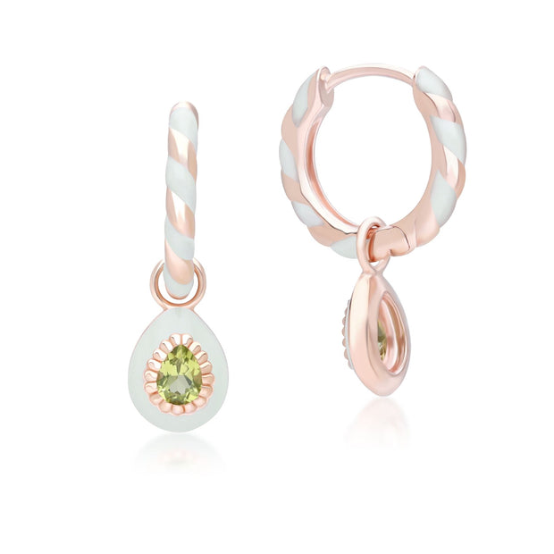 Orecchini Cerchio Valzer Siberiano in argento sterling placcato oro rosa con smalto verde e peridoto