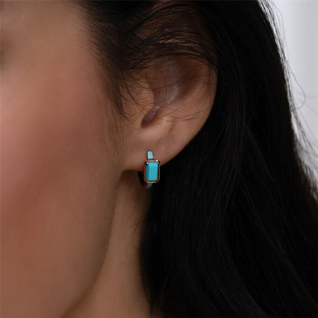 Orecchini a cerchio ottagonali in smalto blu e turchese Siberian Waltz in vermeil oro rosa