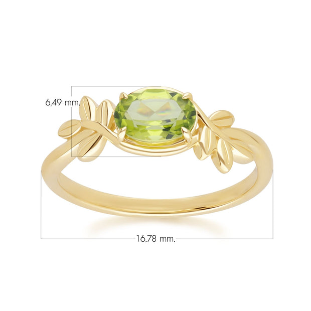 Anello O Leaf in oro giallo da 9 ct con peridoto