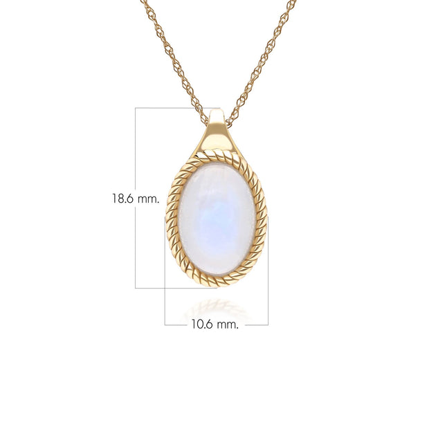 Collier pendentif Classique avec pierre de lune arc-en-ciel ovale en or jaune 9 carats