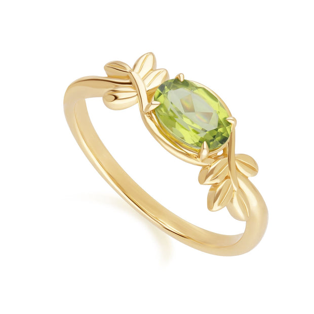 Anello O Leaf in oro giallo da 9 ct con peridoto