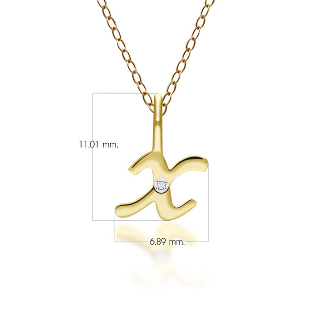 Ciondolo con lettera X dell'alfabeto in oro giallo da 9 ct con diamante