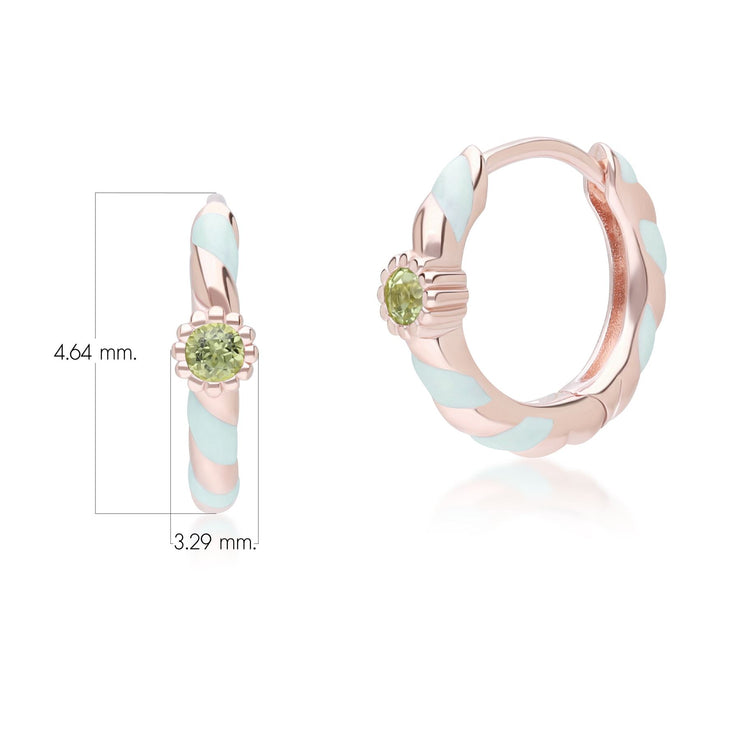 Orecchini Cerchio Valzer Siberiano in argento sterling placcato oro rosa con smalto verde e peridoto tondo