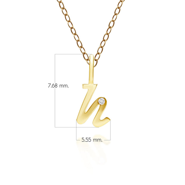 Ciondolo con lettera H dell'alfabeto in oro giallo da 9 ct con diamante