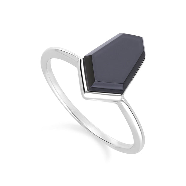 Bague cravate hexagonale en onyx noir Grand Deco en argent sterling