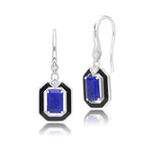 Boucles d'oreilles pendantes Grand Deco en argent sterling, émail noir, lapis-lazuli et topaze