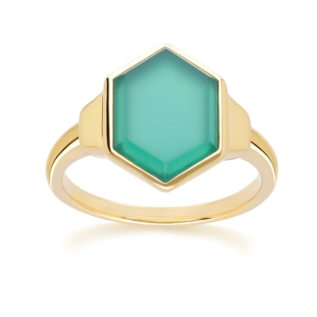 Bague Grand Deco Hexagone Calcédoine en Vermeil Or