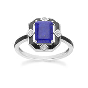 Bague Grand Deco en argent sterling, émail noir, lapis-lazuli et topaze