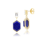 Boucles d'oreilles pendantes Grand Deco Hexagon en lapis-lazuli et topaze en vermeil doré