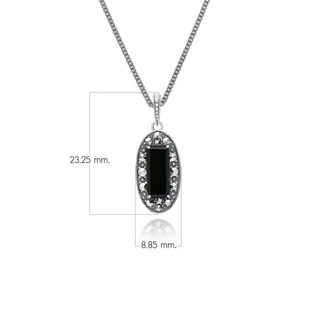 Ciondolo ovale in stile Art Déco in argento sterling con onice e marcasite