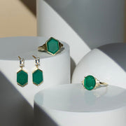Boucles d'oreilles pendantes Grand Deco hexagonales en calcédoine et topaze en vermeil doré