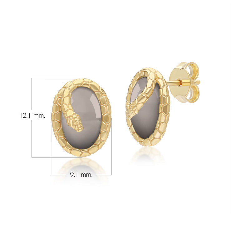 Boucles d'oreilles clou ECFEW™ serpent enroulées en pierre de lune noire en argent sterling doré à l'or fin