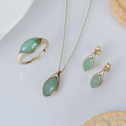 Bague classique en jadéite verte marquise en or jaune 9 carats