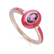 Anello Valzer siberiano in smalto rosa e rodolite ovale in argento sterling placcato oro rosa