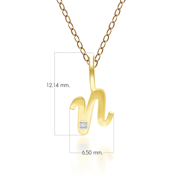 Ciondolo con lettera N dell'alfabeto in oro giallo da 9 ct con diamante