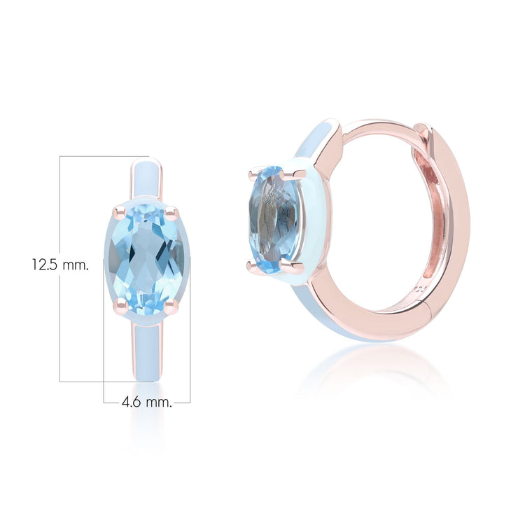 Orecchini a cerchio in smalto blu Siberian Waltz e topazio blu ovale in oro rosa vermeil