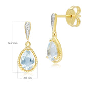 Boucles d'oreilles pendantes classiques en or jaune 9 carats avec aigue-marine et diamants