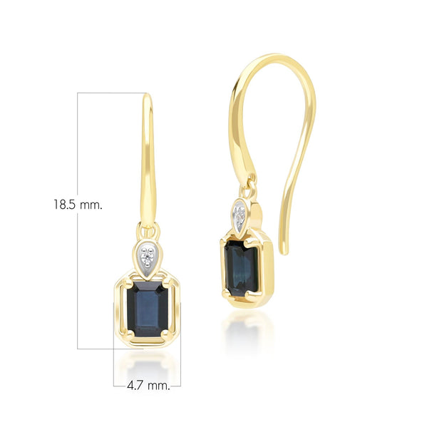 Classici orecchini pendenti in oro giallo 9 carati con zaffiri baguette e diamanti