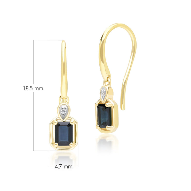 Classici orecchini pendenti in oro giallo 9 carati con zaffiri baguette e diamanti