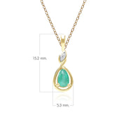 Collana classica in oro giallo 9 carati con ciondolo in diamanti e smeraldo taglio a pera