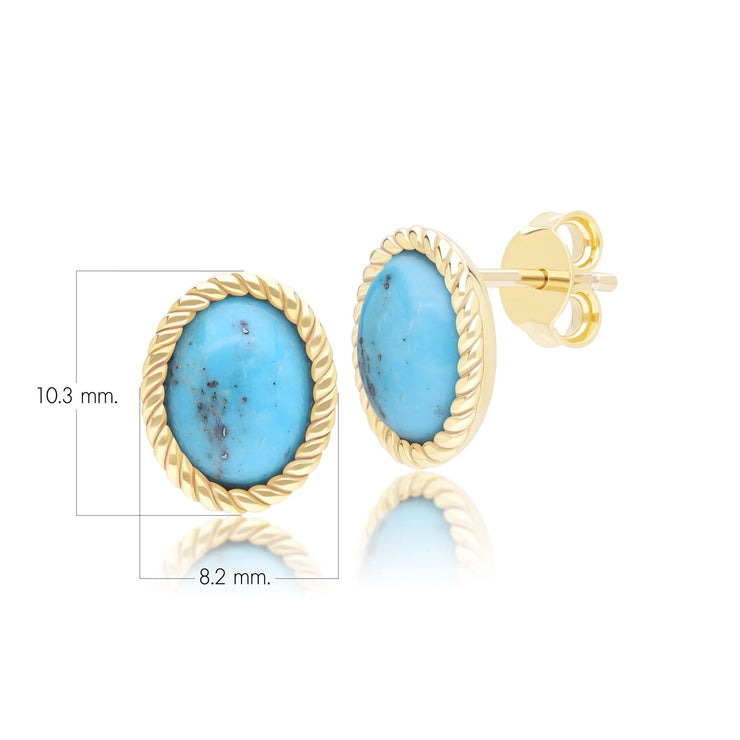 Boucles d'oreilles Clou Classique en or jaune 9 carats avec cabochon turquoise ovale