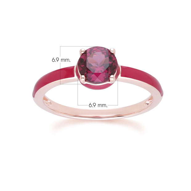Anello Siberian Waltz in smalto rosa e rodolite rotonda in vermeil oro rosa