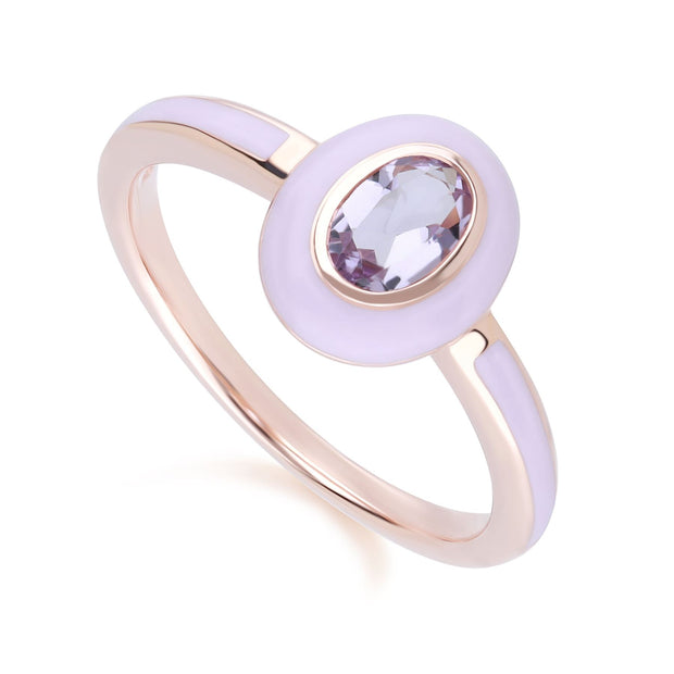 Anello Valzer Siberiano in argento sterling placcato oro rosa pregiato con smalto viola e ametista rosa