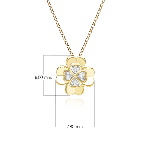 Ciondolo trifoglio Gardenia in oro giallo da 9 ct con diamante