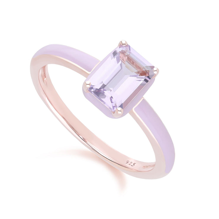 Anello Siberian Waltz in smalto viola e ametista ottagonale in oro rosa vermeil