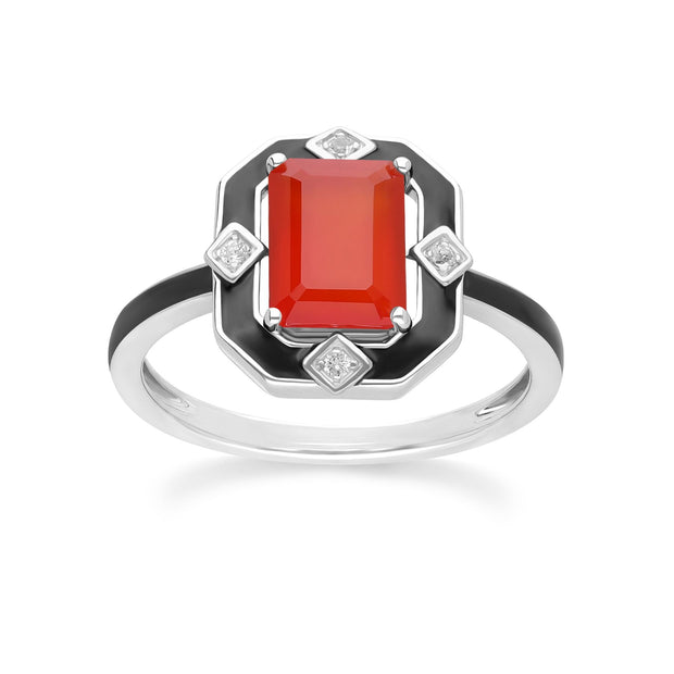 Bague Grand Deco en argent sterling avec émail noir, cornaline et topaze