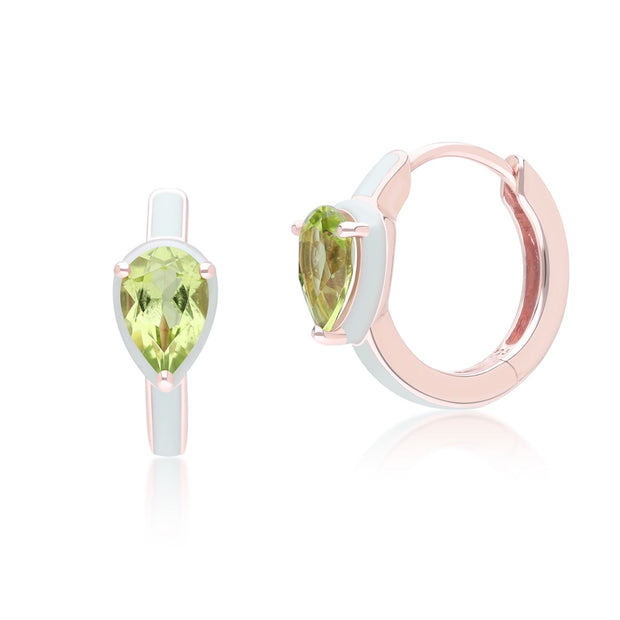Orecchini a cerchio a forma di pera in smalto verde e peridoto Siberian Waltz in vermeil oro rosa