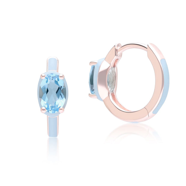 Orecchini a cerchio in smalto blu Siberian Waltz e topazio blu ovale in oro rosa vermeil