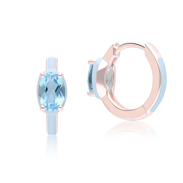 Orecchini a cerchio in smalto blu Siberian Waltz e topazio blu ovale in oro rosa vermeil