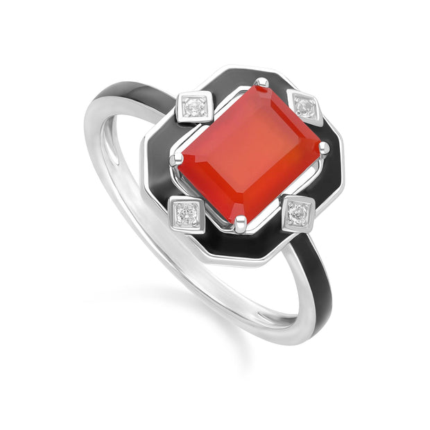 Bague Grand Deco en argent sterling avec émail noir, cornaline et topaze