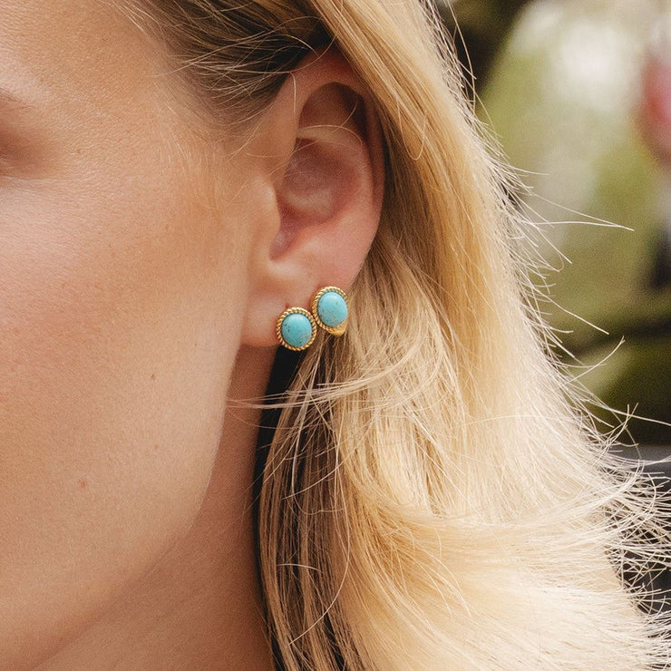 Boucles d'oreilles Clou Classique en or jaune 9 carats avec cabochon turquoise ovale