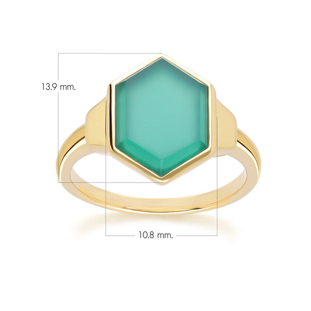 Bague Grand Deco Hexagone Calcédoine en Vermeil Or